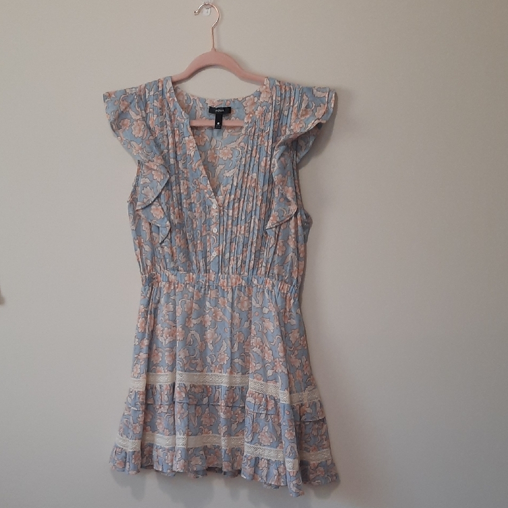 Aqua Blue & Orange Floral Mini Dress